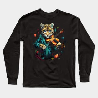 Ocelot Playing Violin Long Sleeve T-Shirt